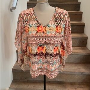 3 for $20 Orange and Blue Butterfly Sleeve Blouse with Relaxed Fit